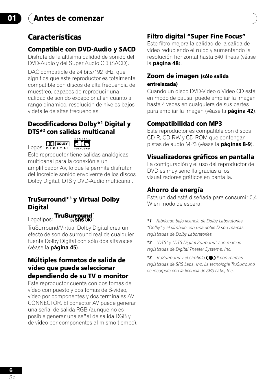 Características, Antes de comenzar 01 | Pioneer VRD1160-A User Manual | Page 80 / 148