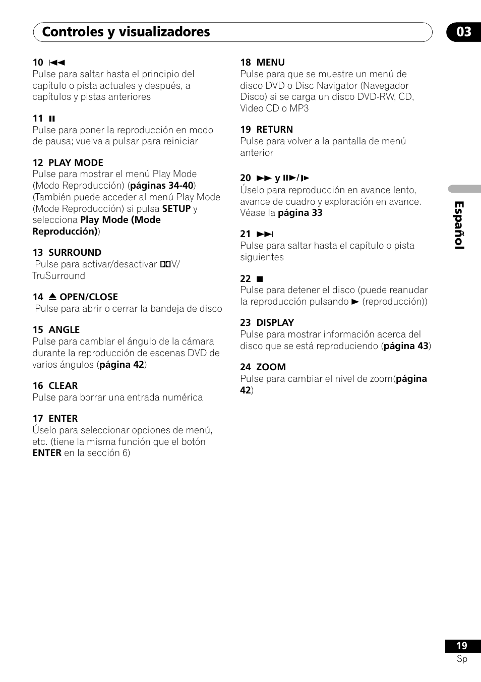 Controles y visualizadores 03, Español | Pioneer VRD1160-A User Manual | Page 93 / 148