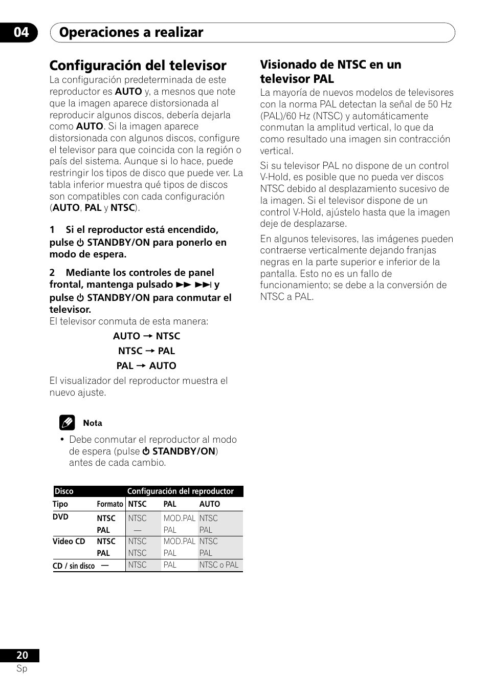 Configuración del televisor, Visionado de ntsc en un televisor pal, Operaciones a realizar 04 | Pioneer VRD1160-A User Manual | Page 94 / 148