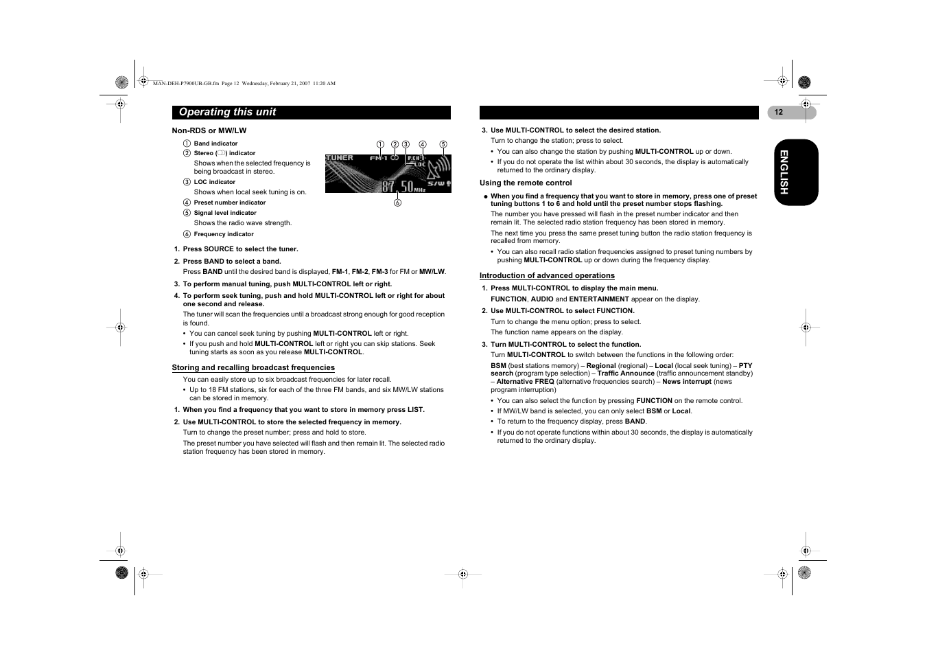Operating this unit | Pioneer DEH-P7900UB User Manual | Page 12 / 52