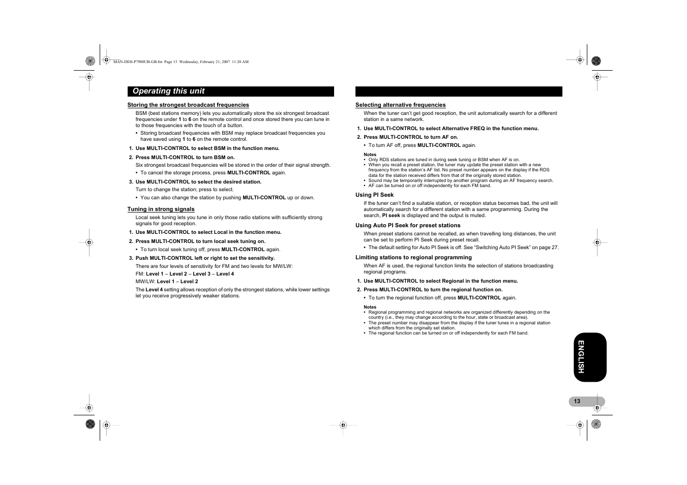 Operating this unit | Pioneer DEH-P7900UB User Manual | Page 13 / 52