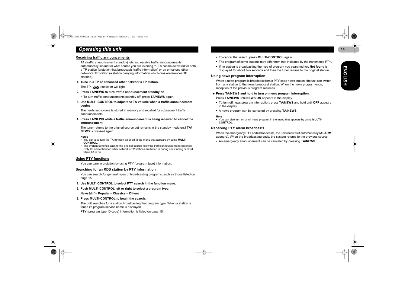 Operating this unit | Pioneer DEH-P7900UB User Manual | Page 14 / 52