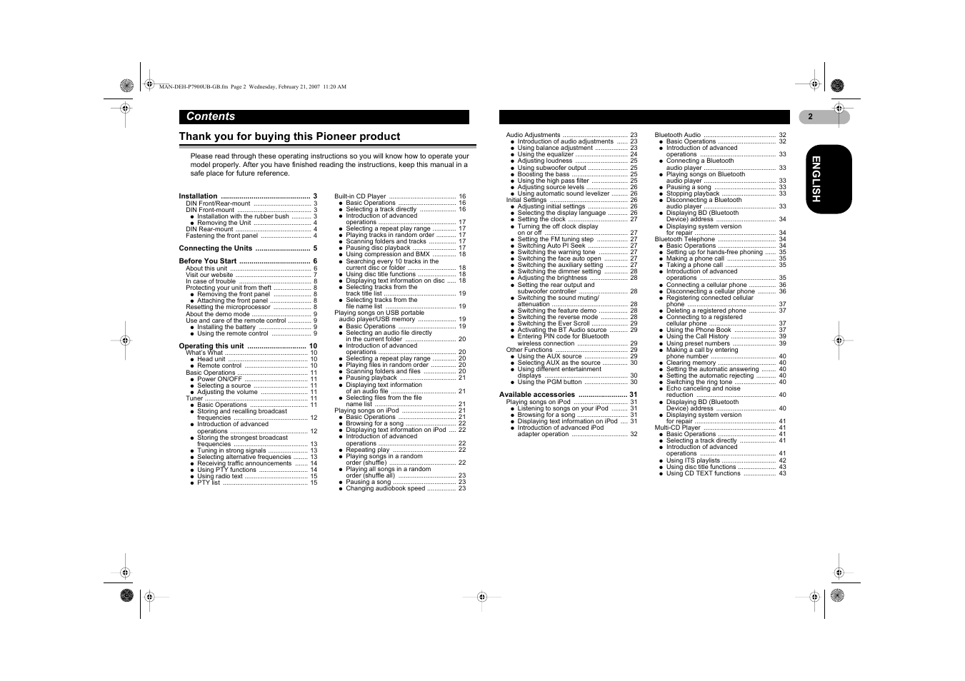 Pioneer DEH-P7900UB User Manual | Page 2 / 52