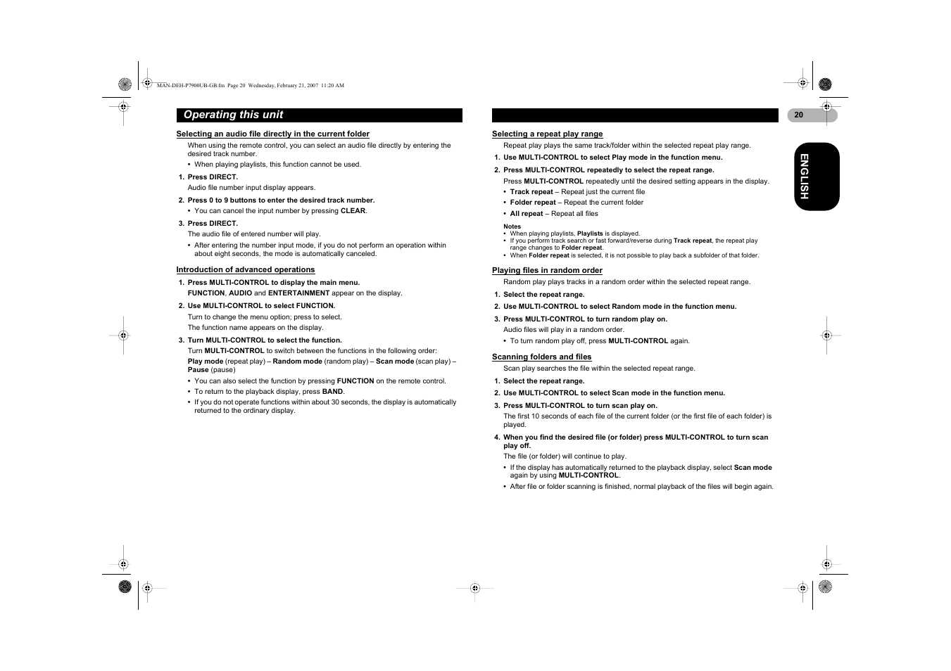 Operating this unit | Pioneer DEH-P7900UB User Manual | Page 20 / 52