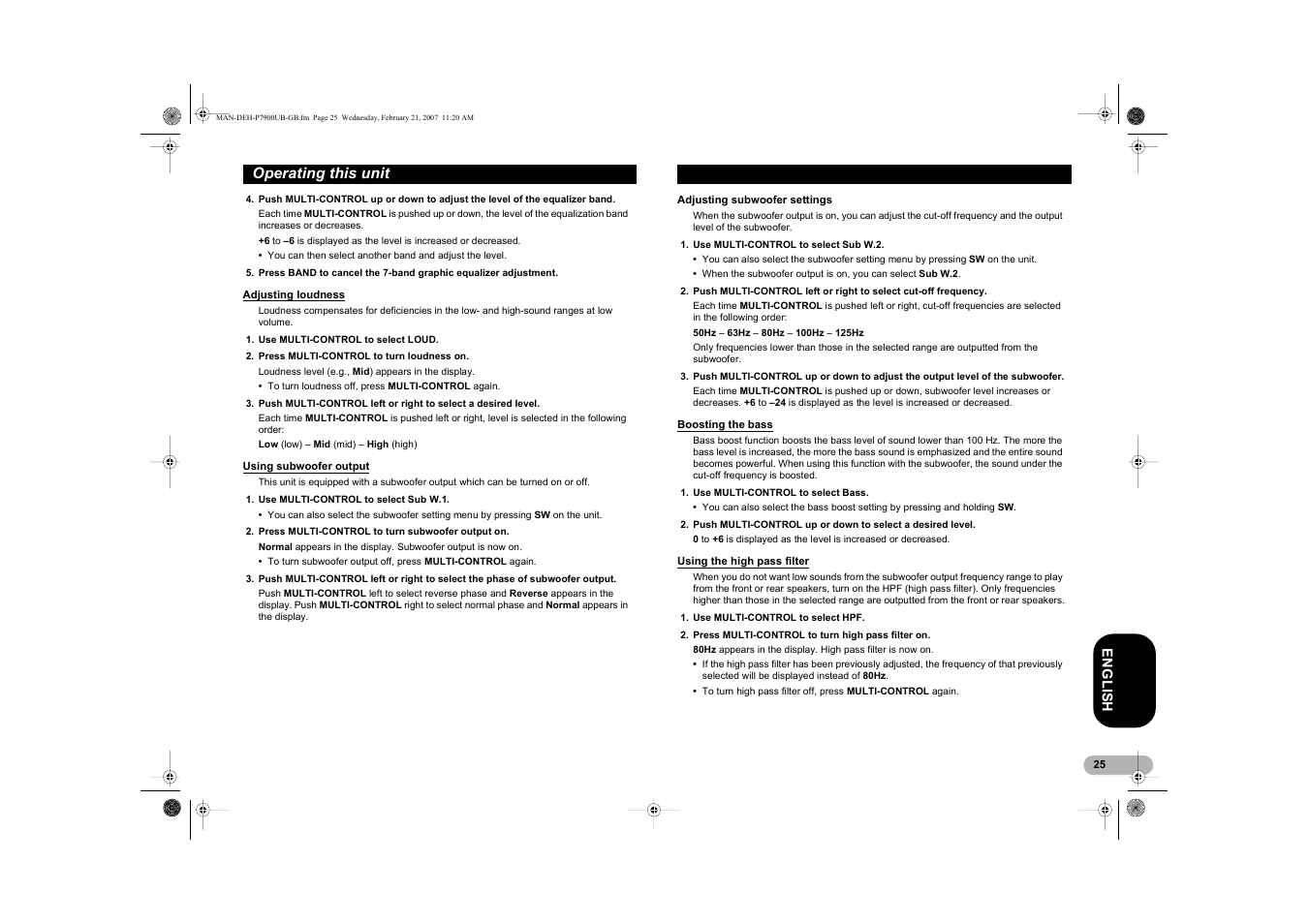 Operating this unit | Pioneer DEH-P7900UB User Manual | Page 25 / 52