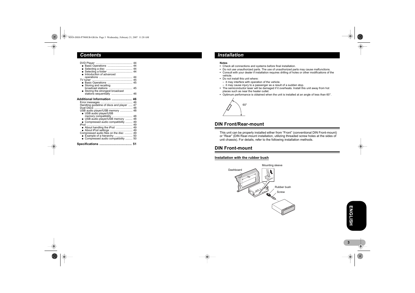 Pioneer DEH-P7900UB User Manual | Page 3 / 52