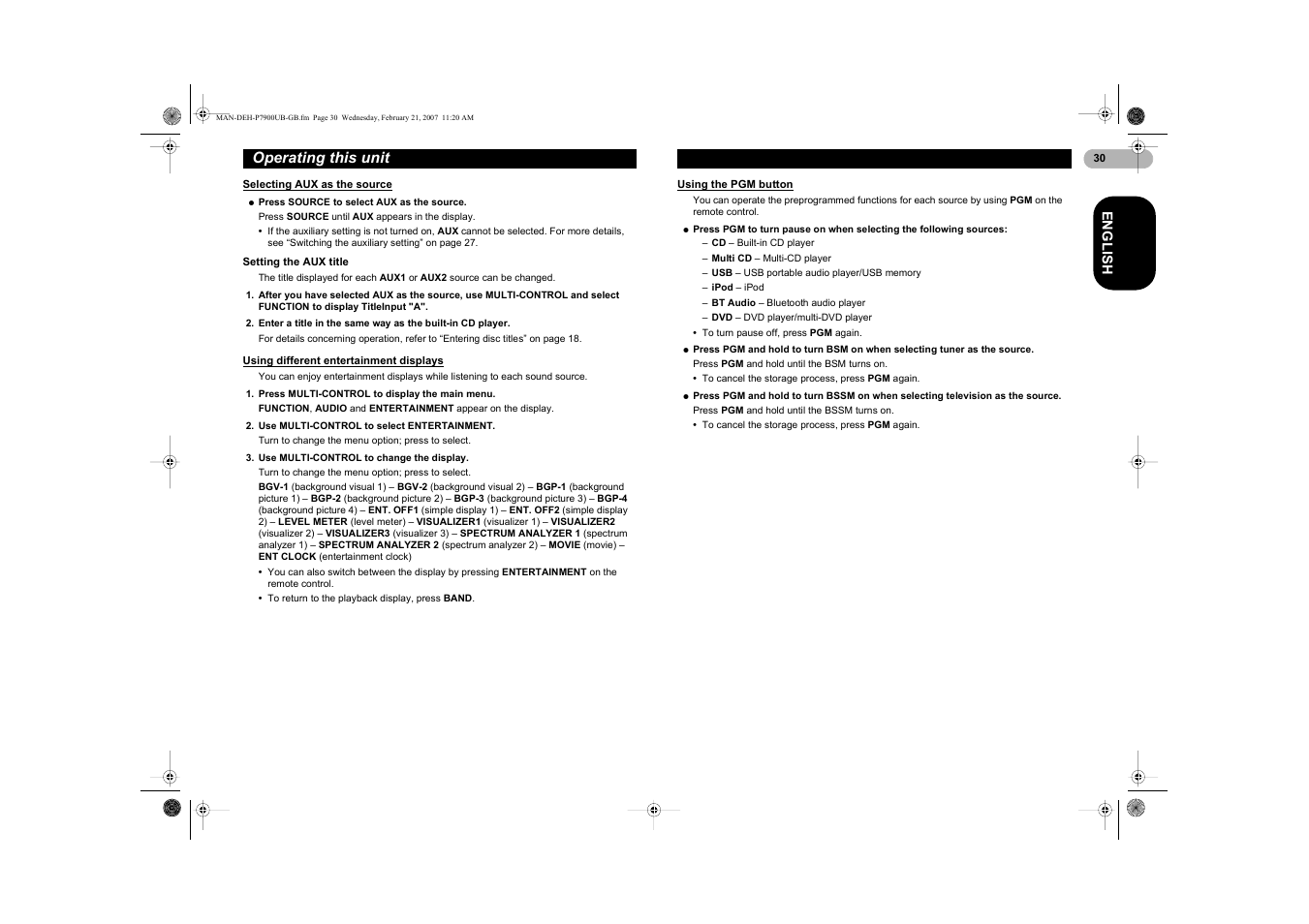 Operating this unit | Pioneer DEH-P7900UB User Manual | Page 30 / 52