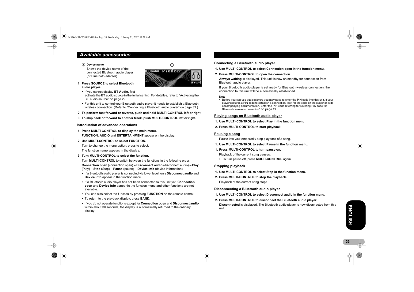 Available accessories | Pioneer DEH-P7900UB User Manual | Page 33 / 52