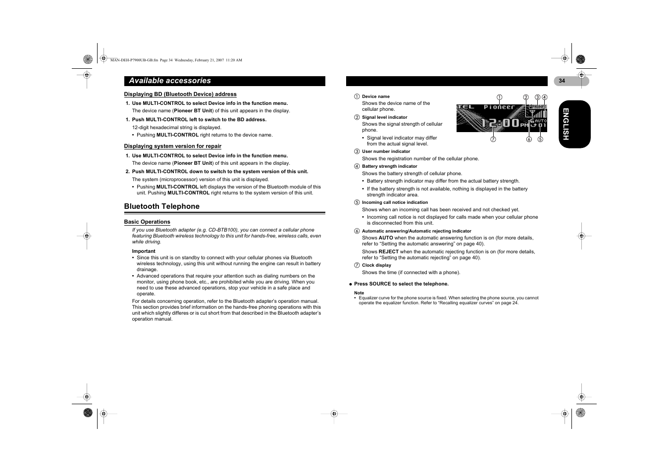 Available accessories | Pioneer DEH-P7900UB User Manual | Page 34 / 52