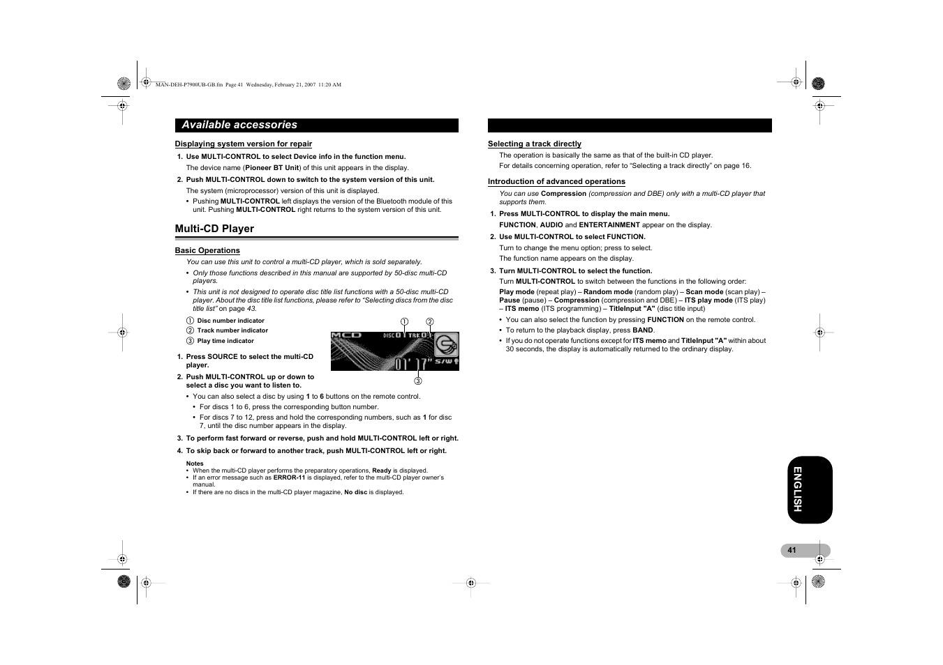 Available accessories | Pioneer DEH-P7900UB User Manual | Page 41 / 52