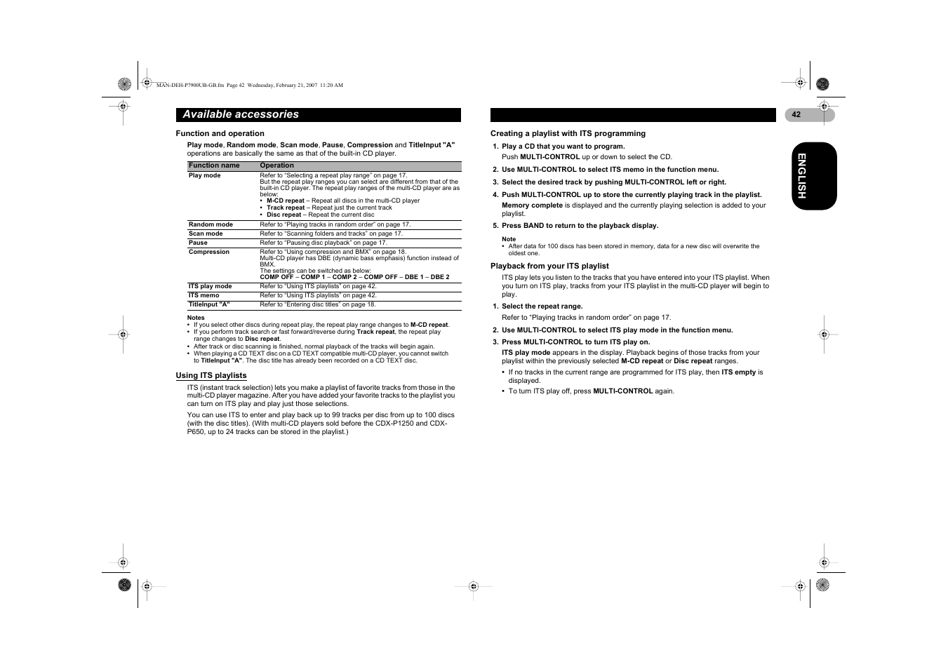 Available accessories | Pioneer DEH-P7900UB User Manual | Page 42 / 52