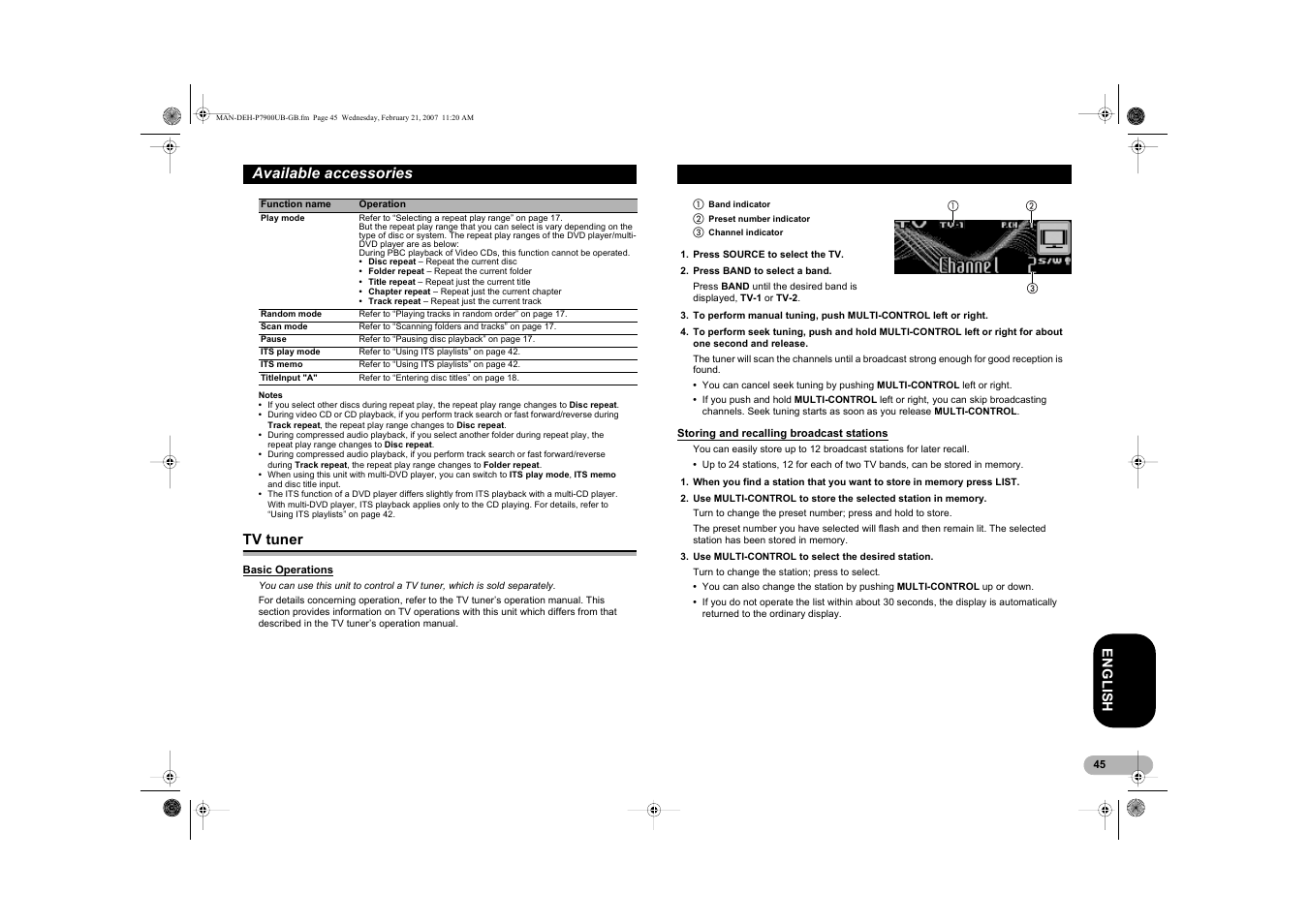 Available accessories | Pioneer DEH-P7900UB User Manual | Page 45 / 52