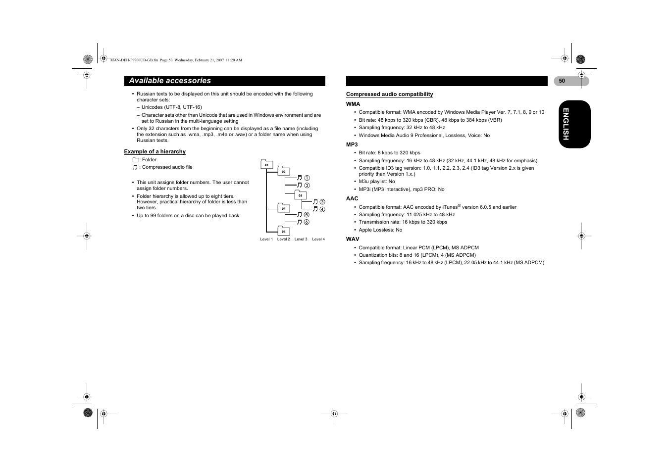 Available accessories | Pioneer DEH-P7900UB User Manual | Page 50 / 52