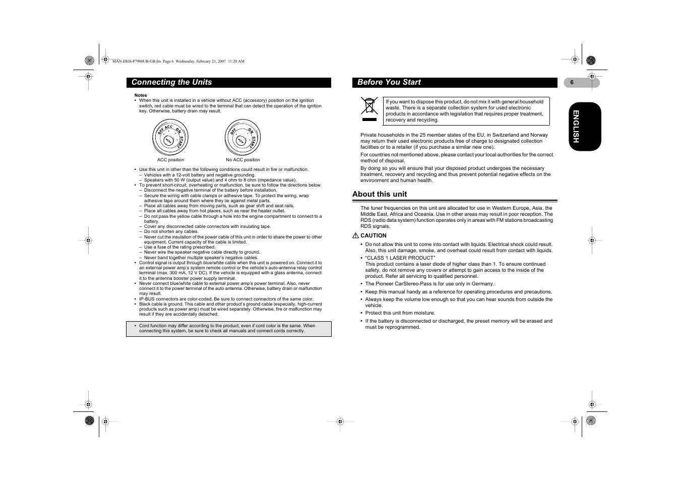 Connecting the units, Before you start | Pioneer DEH-P7900UB User Manual | Page 6 / 52
