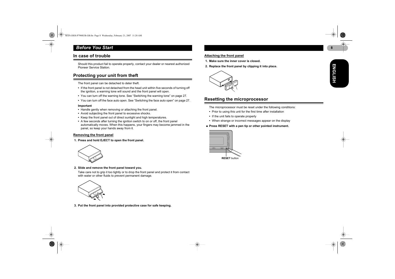 Pioneer DEH-P7900UB User Manual | Page 8 / 52