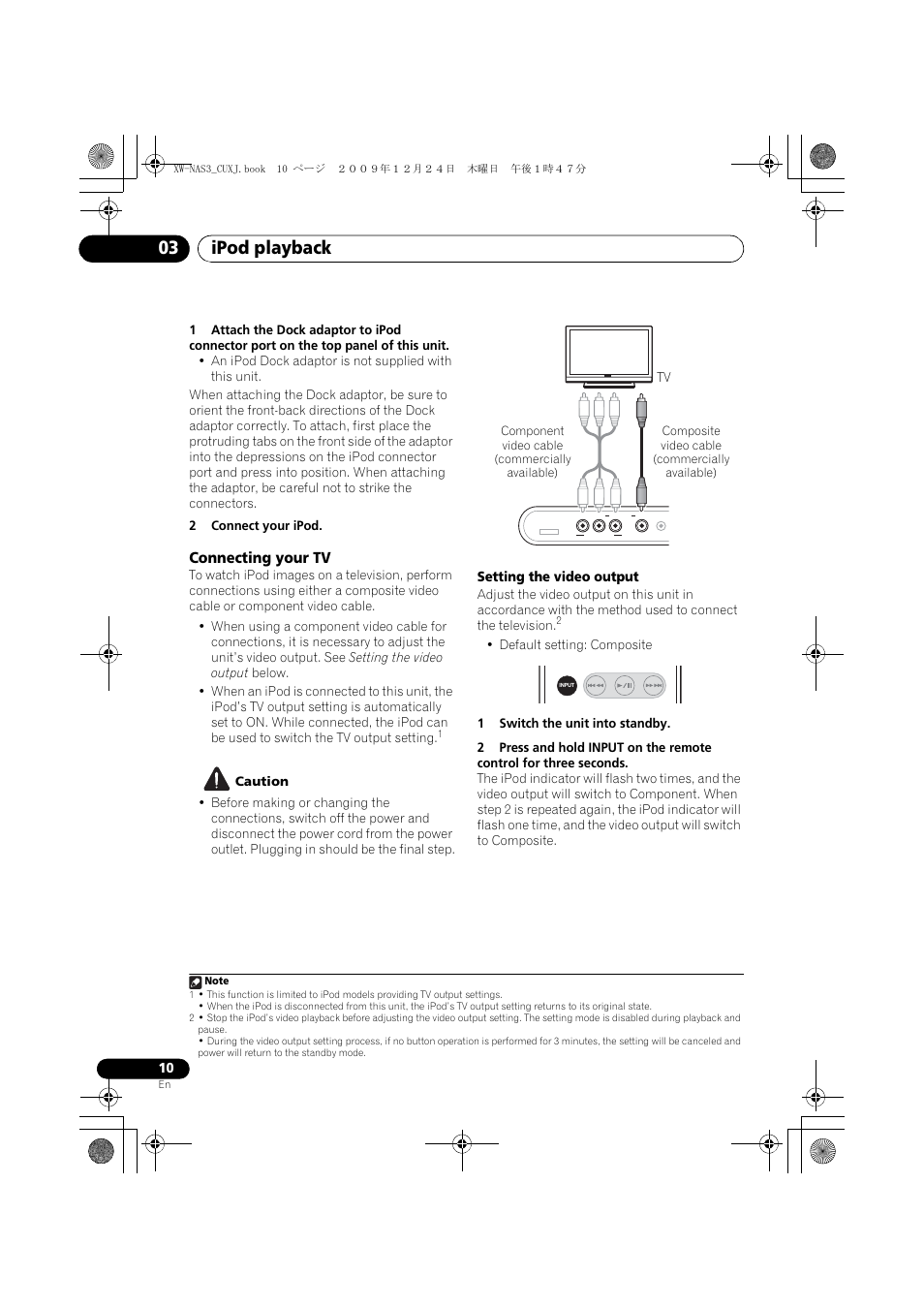 Connecting your tv, Ipod playback 03 | Pioneer Digital Speaker System For iPod XW-NAS3 User Manual | Page 10 / 60