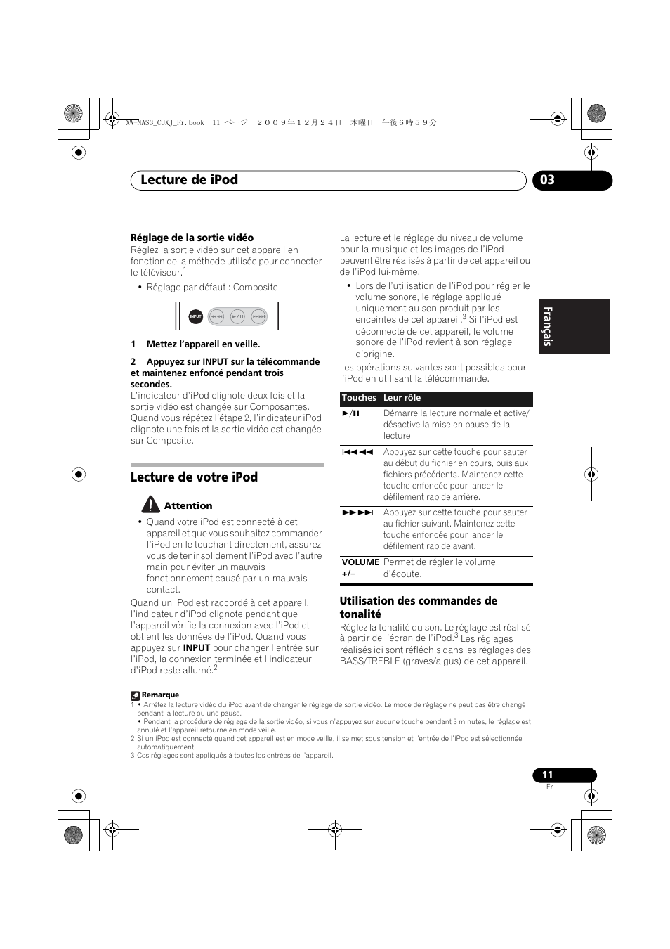 Lecture de votre ipod, Utilisation des commandes de tonalité, Lecture de ipod 03 | English français español | Pioneer Digital Speaker System For iPod XW-NAS3 User Manual | Page 29 / 60