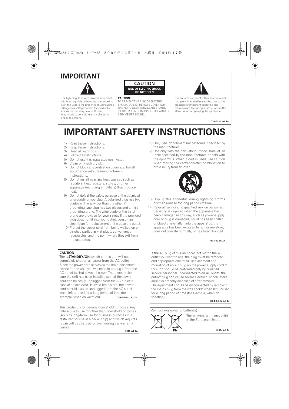 Important, Caution | Pioneer Digital Speaker System For iPod XW-NAS3 User Manual | Page 3 / 60