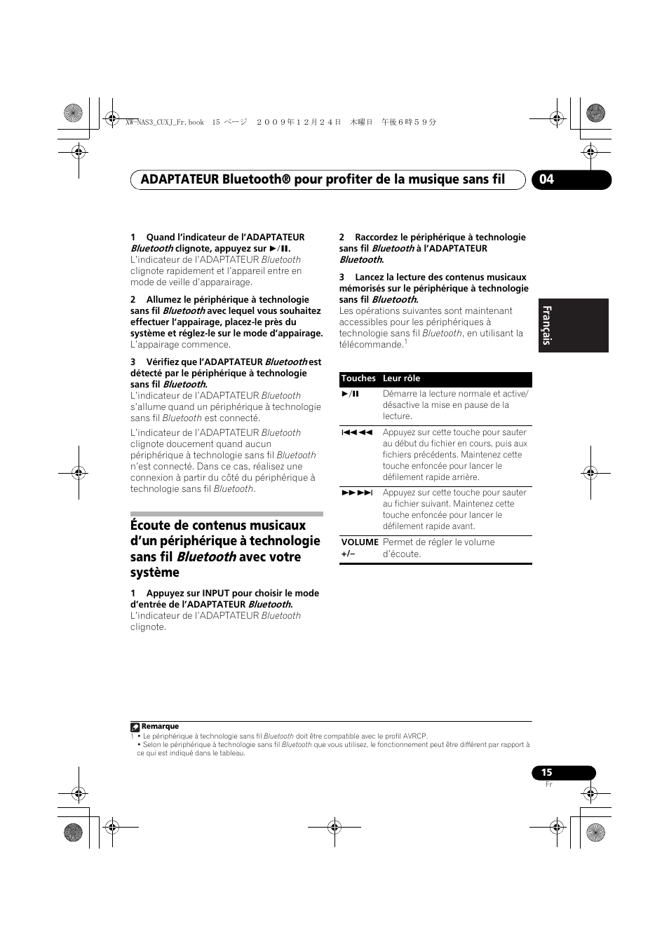 Bluetooth, Avec votre système | Pioneer Digital Speaker System For iPod XW-NAS3 User Manual | Page 33 / 60