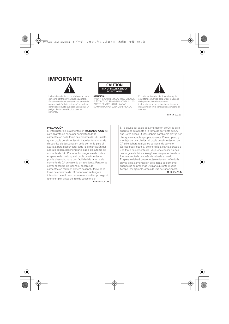 Importante, Caution | Pioneer Digital Speaker System For iPod XW-NAS3 User Manual | Page 39 / 60