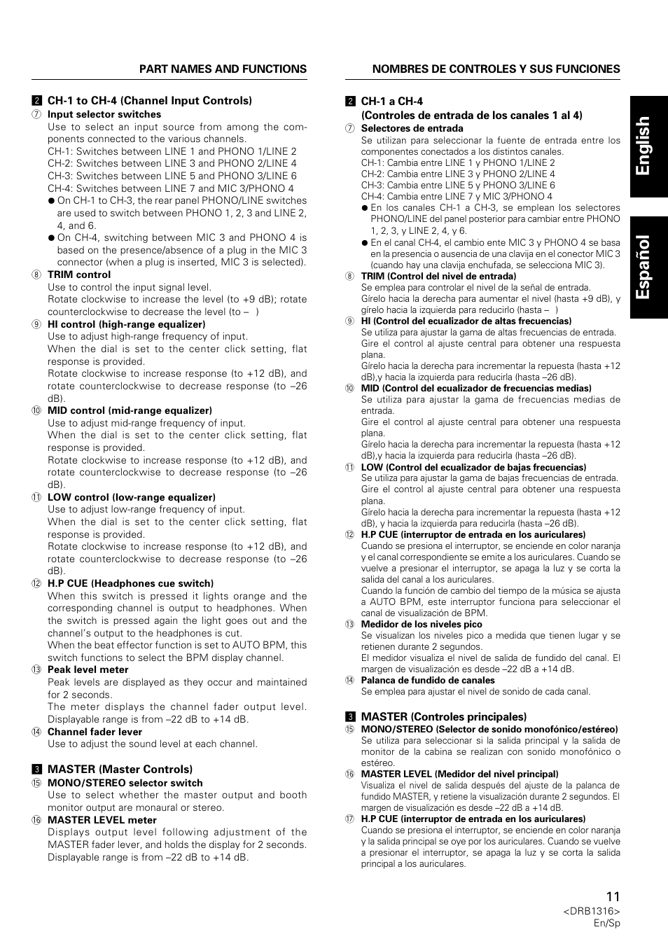 English espa ñ ol | Pioneer DJM-300 User Manual | Page 11 / 64