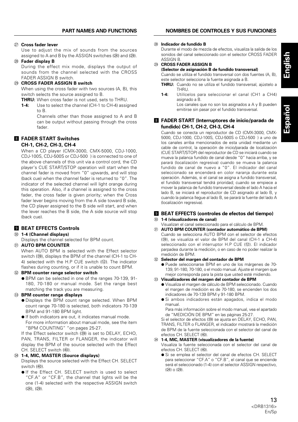 English espa ñ ol | Pioneer DJM-300 User Manual | Page 13 / 64