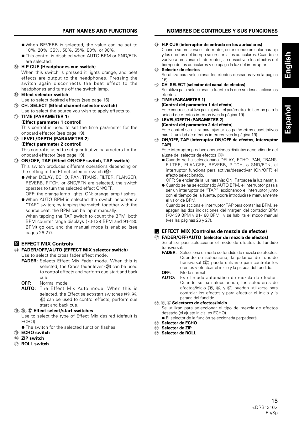 English espa ñ ol | Pioneer DJM-300 User Manual | Page 15 / 64