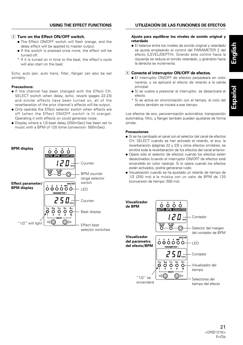 English espa ñ ol | Pioneer DJM-300 User Manual | Page 21 / 64