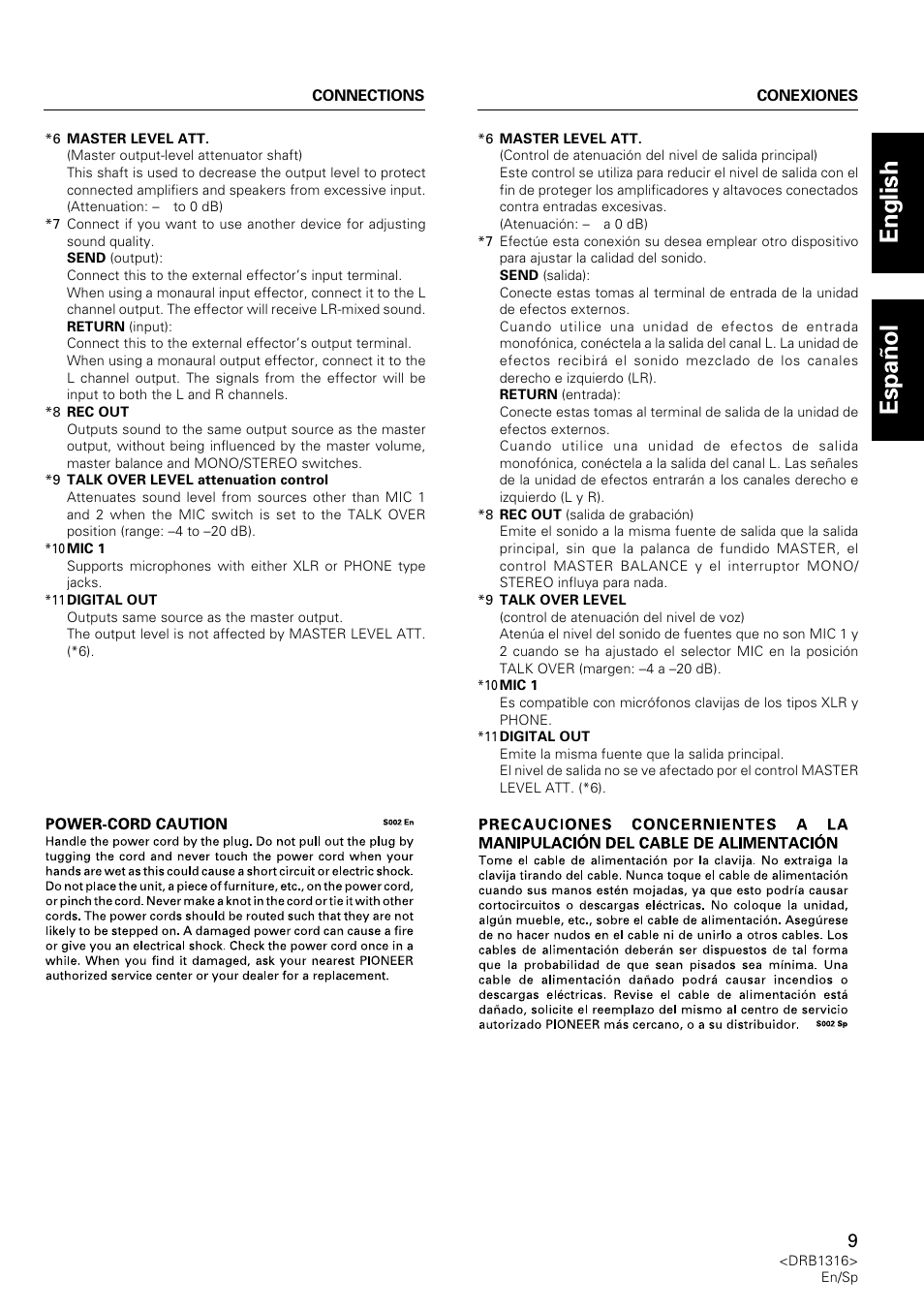 English espa ñ ol | Pioneer DJM-300 User Manual | Page 9 / 64