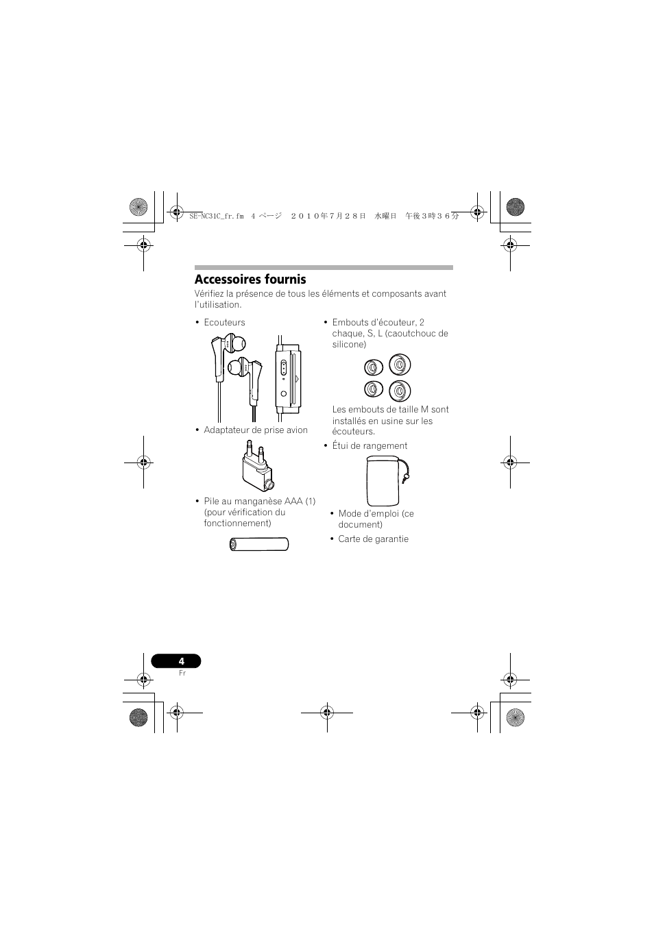 Accessoires fournis | Pioneer SE-NC31C-K User Manual | Page 16 / 40