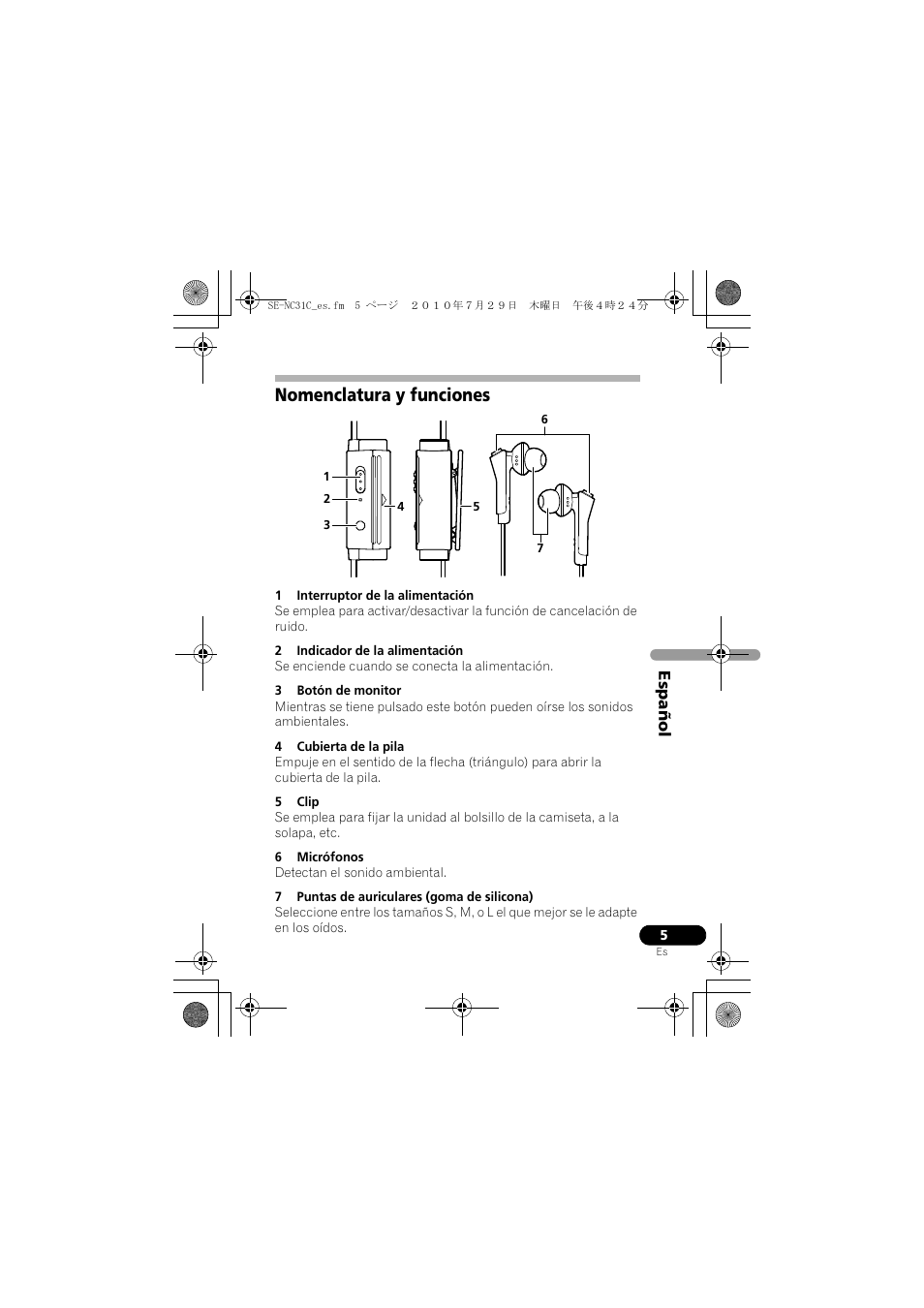 Nomenclatura y funciones | Pioneer SE-NC31C-K User Manual | Page 29 / 40
