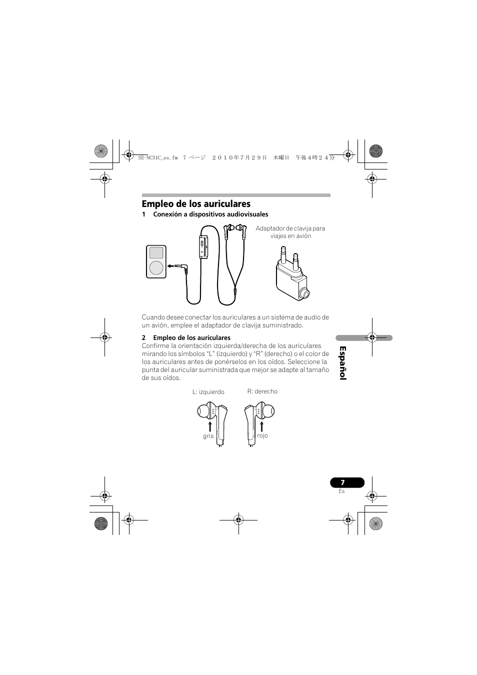 Empleo de los auriculares | Pioneer SE-NC31C-K User Manual | Page 31 / 40