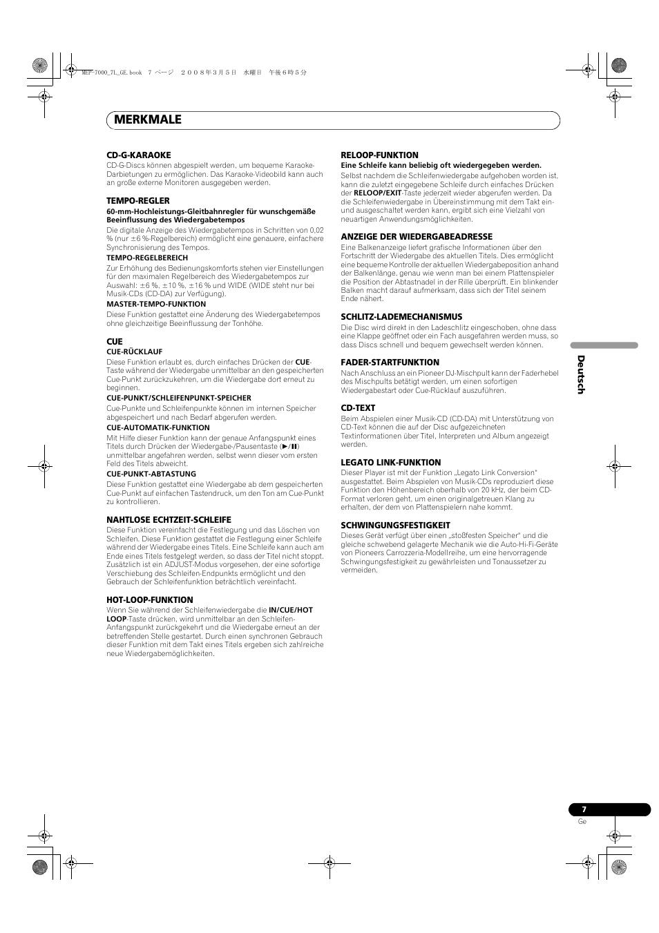 Merkmale | Pioneer MEP-7000 User Manual | Page 143 / 206