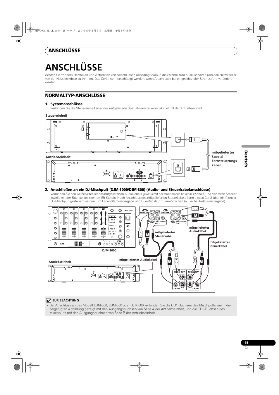 Anschlüsse, Normaltyp-anschlüsse, Deutsch | Systemanschlüsse | Pioneer MEP-7000 User Manual | Page 151 / 206