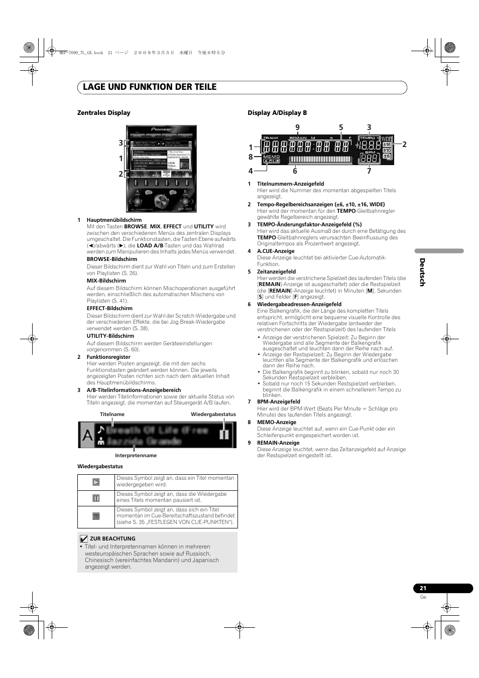 Lage und funktion der teile | Pioneer MEP-7000 User Manual | Page 157 / 206