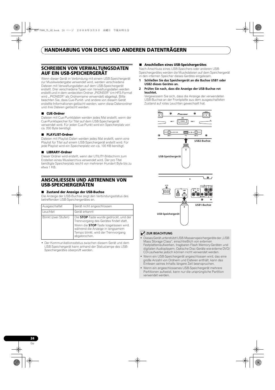 Handhabung von discs und anderen datenträgern, Anschliessen und abtrennen von usb-speichergeräten | Pioneer MEP-7000 User Manual | Page 160 / 206