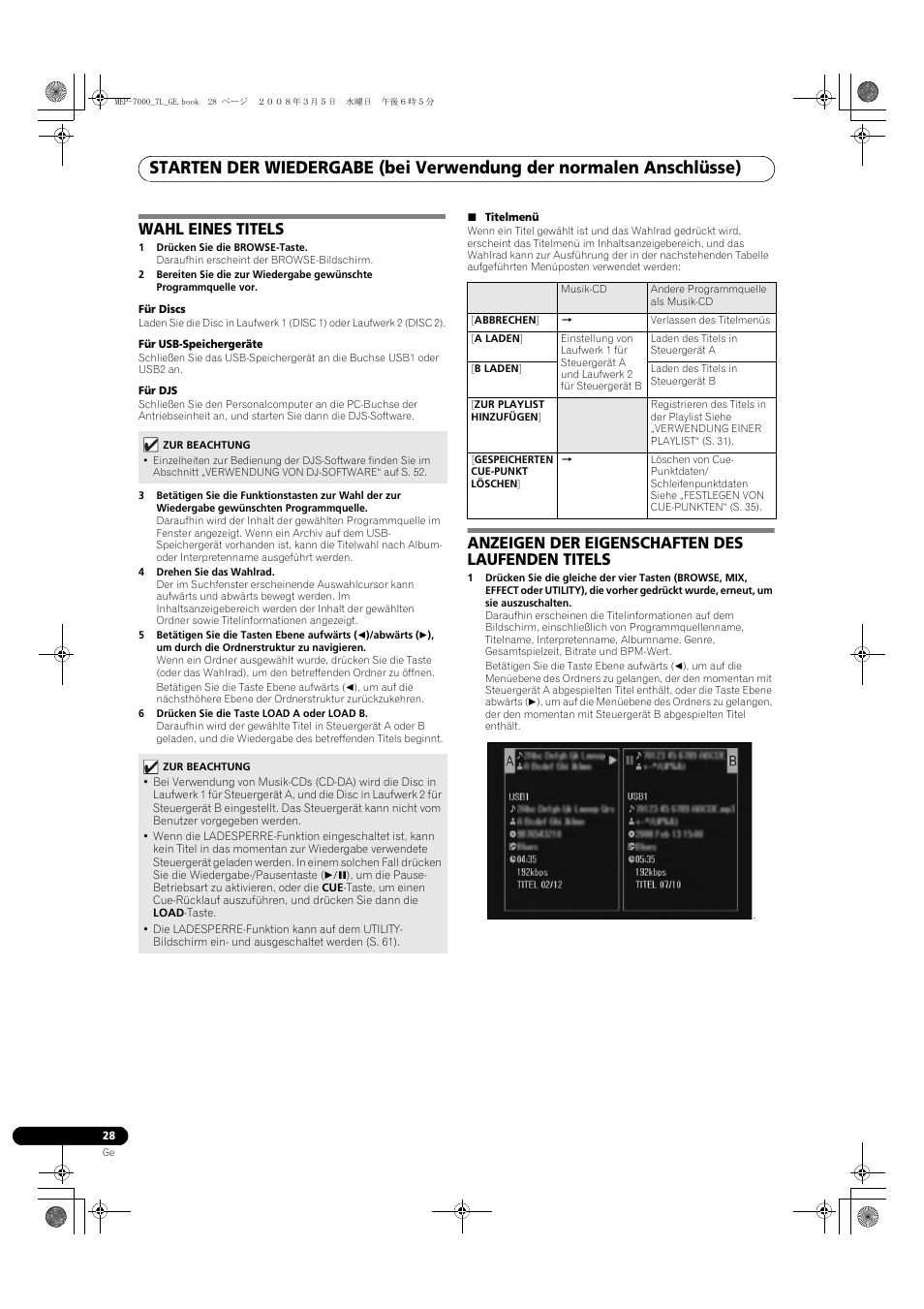 Wahl eines titels, Anzeigen der eigenschaften des laufenden titels | Pioneer MEP-7000 User Manual | Page 164 / 206