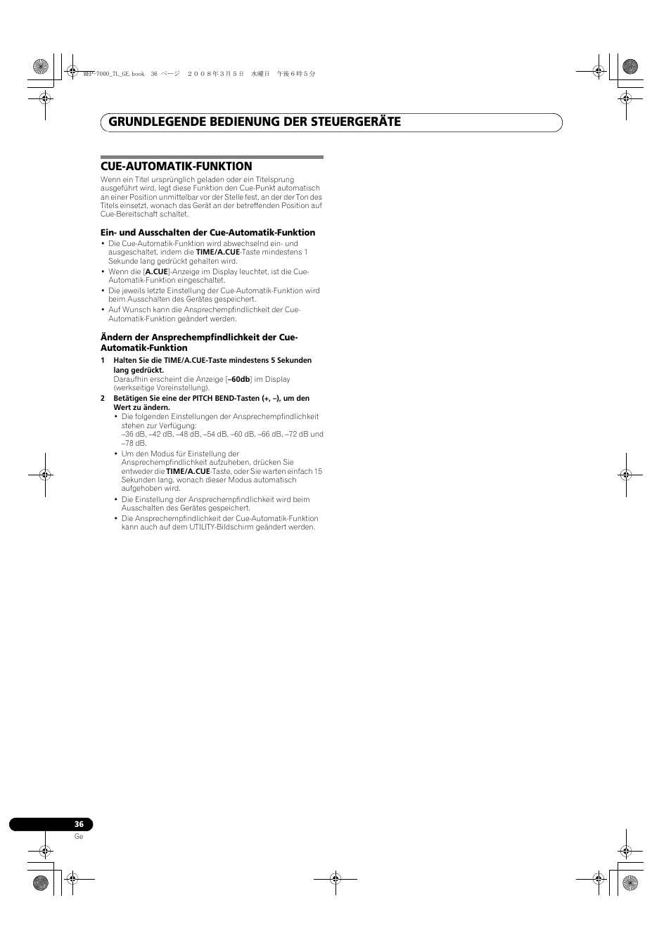 Cue-automatik-funktion, Grundlegende bedienung der steuergeräte | Pioneer MEP-7000 User Manual | Page 172 / 206