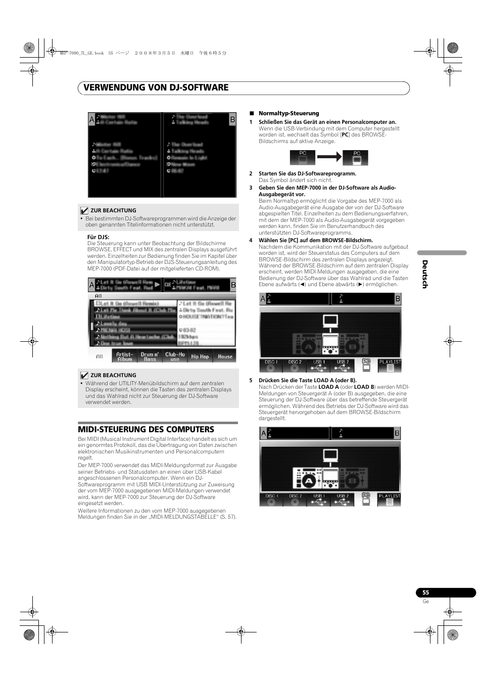 Midi-steuerung des computers, Verwendung von dj-software | Pioneer MEP-7000 User Manual | Page 191 / 206