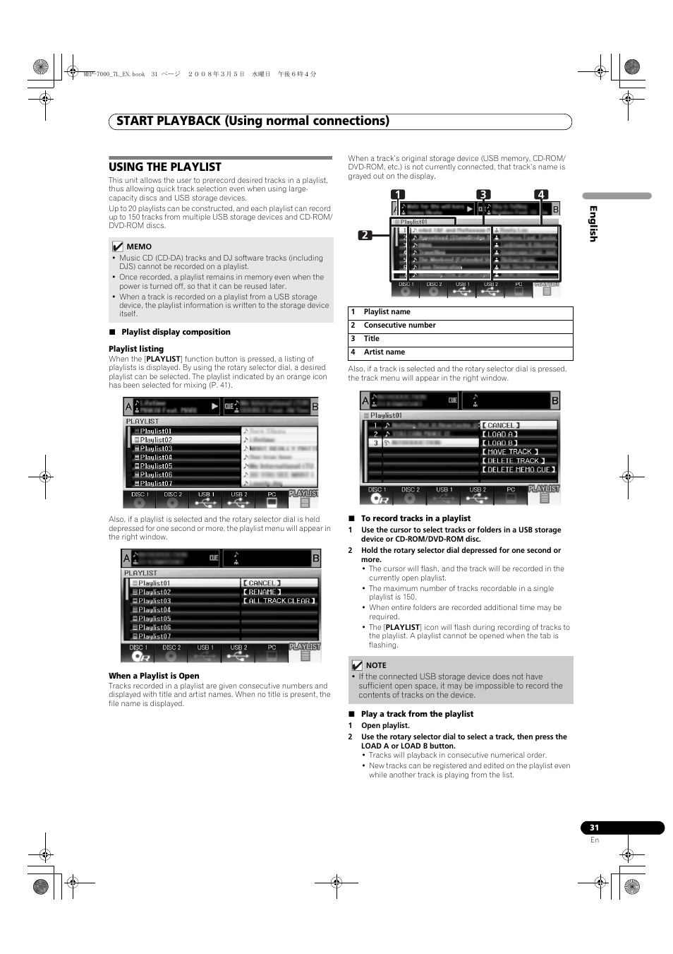 Using the playlist, Start playback (using normal connections) | Pioneer MEP-7000 User Manual | Page 31 / 206