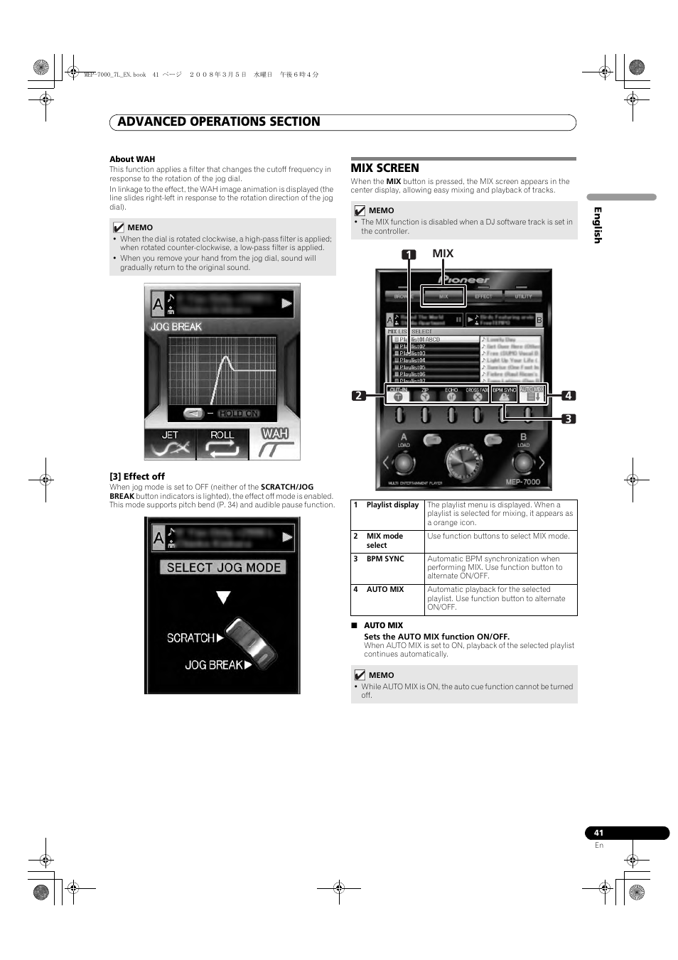 Mix screen, 12 3 4 mix | Pioneer MEP-7000 User Manual | Page 41 / 206