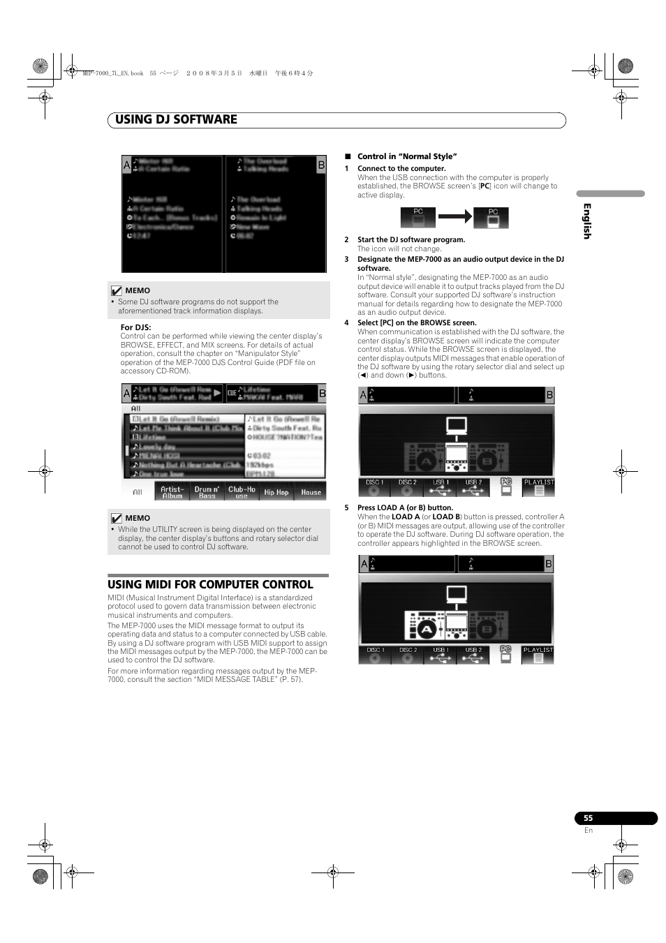 Using midi for computer control, Using dj software | Pioneer MEP-7000 User Manual | Page 55 / 206
