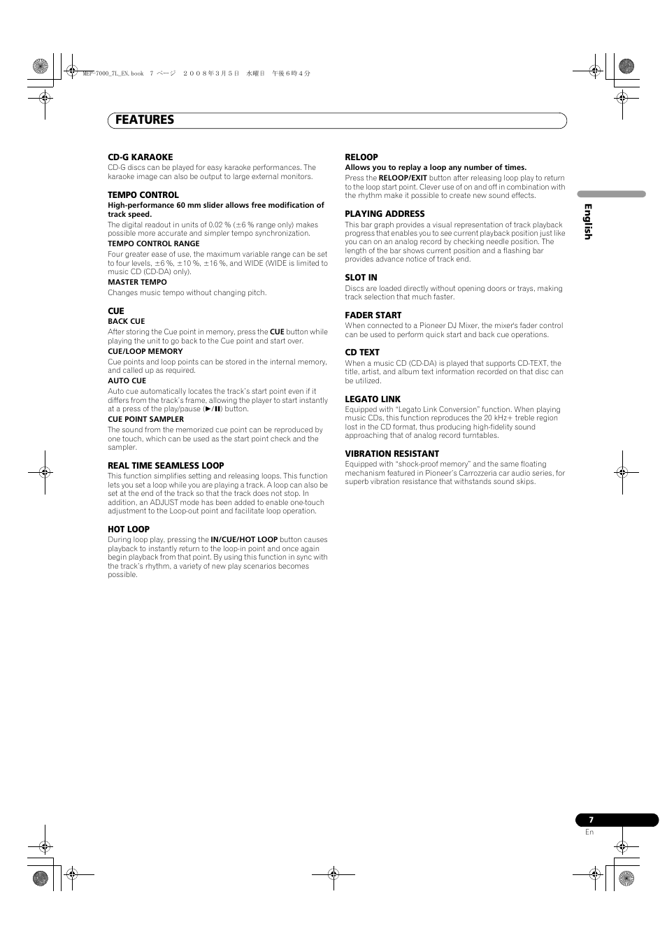 Features | Pioneer MEP-7000 User Manual | Page 7 / 206