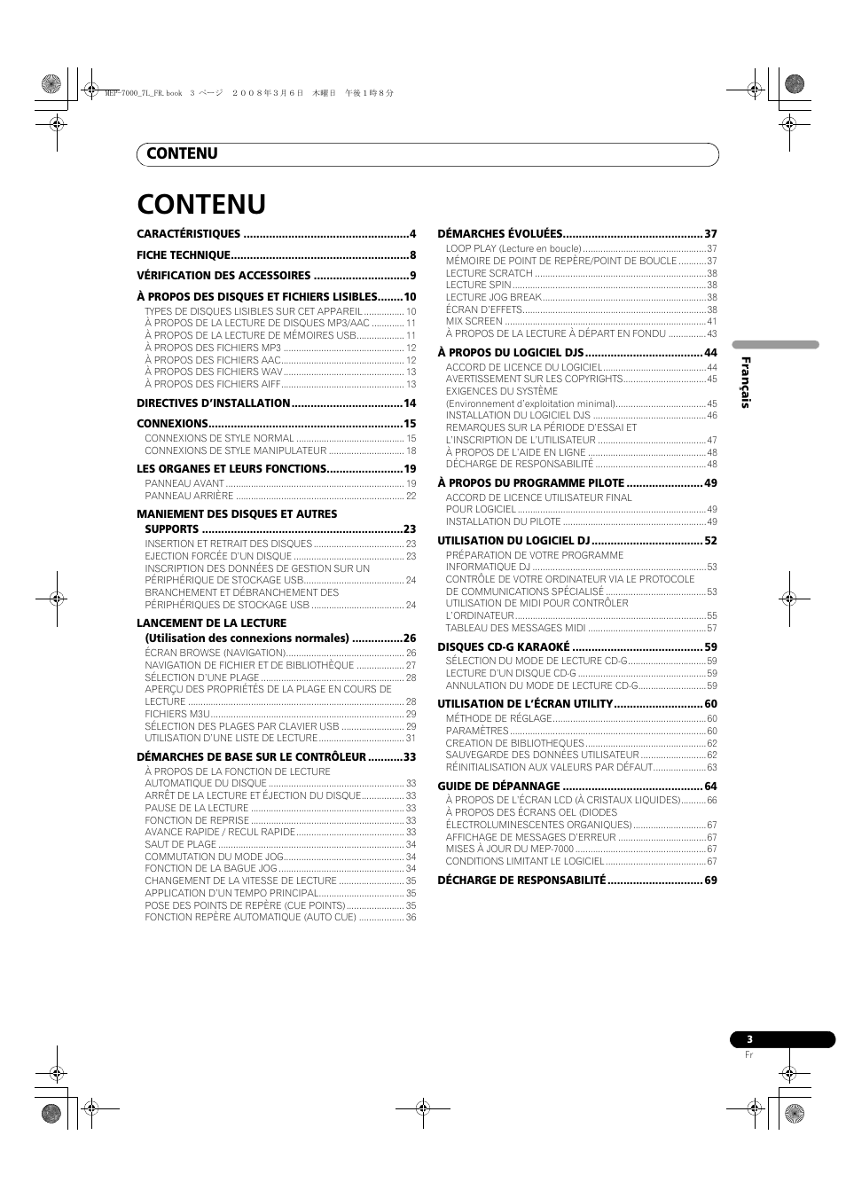 Contenu | Pioneer MEP-7000 User Manual | Page 71 / 206