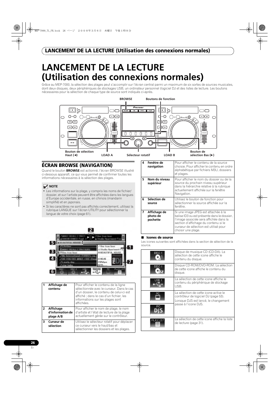 Utilisation des connexions normales), Écran browse (navigation) | Pioneer MEP-7000 User Manual | Page 94 / 206