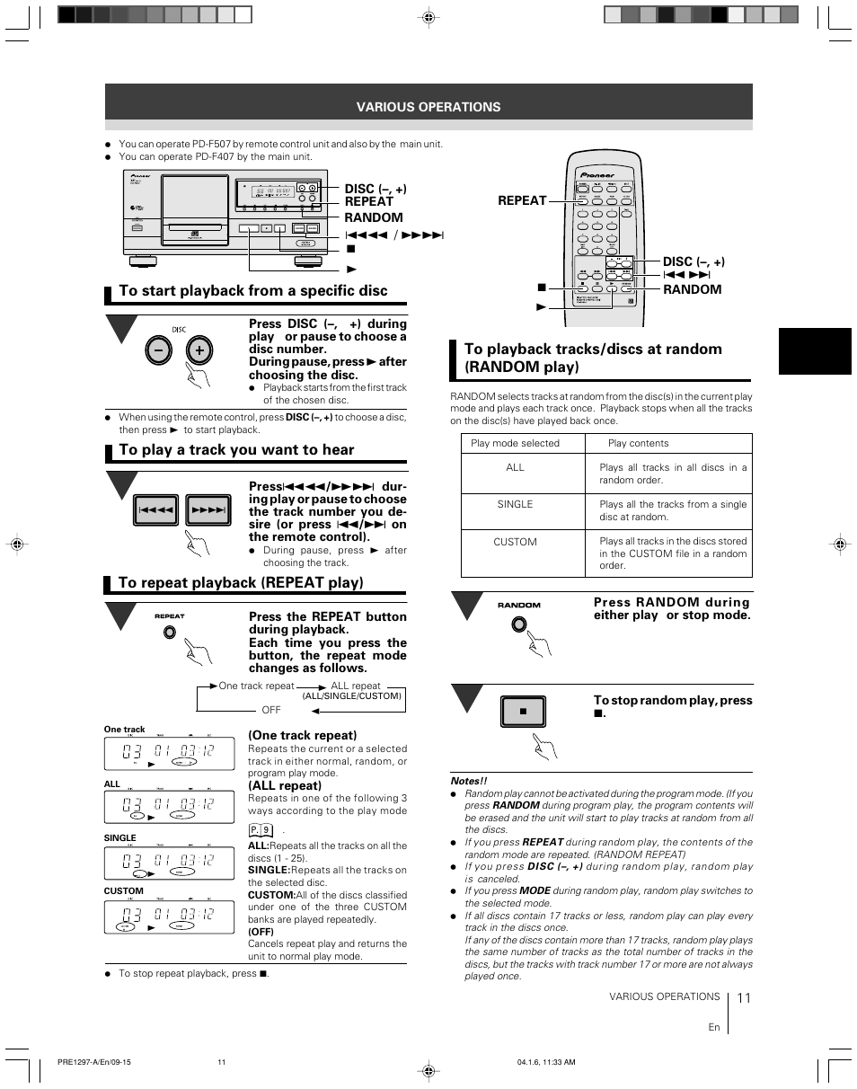 Pioneer file-type compact disc player PD-F507 User Manual | Page 11 / 30