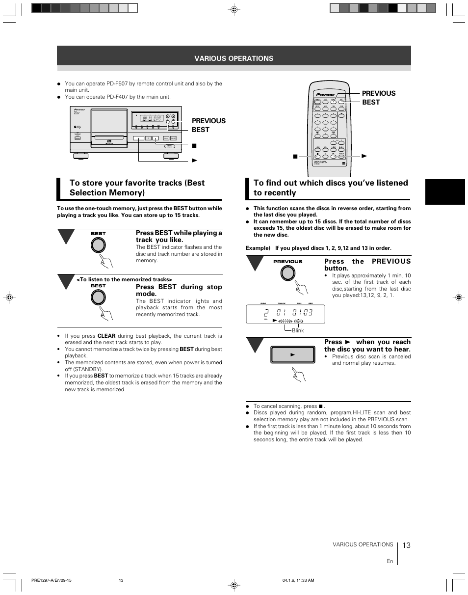 Pioneer file-type compact disc player PD-F507 User Manual | Page 13 / 30