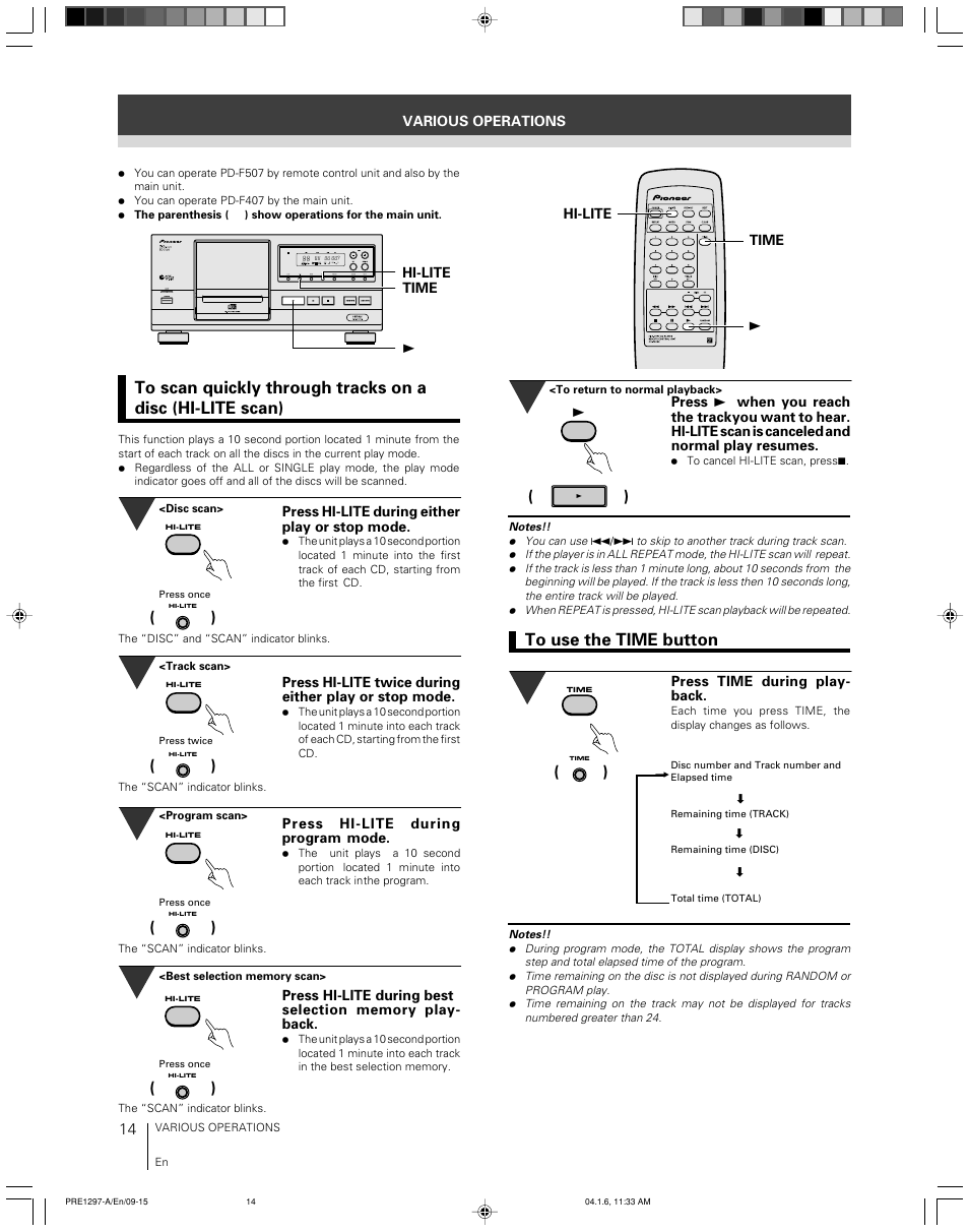 Pioneer file-type compact disc player PD-F507 User Manual | Page 14 / 30