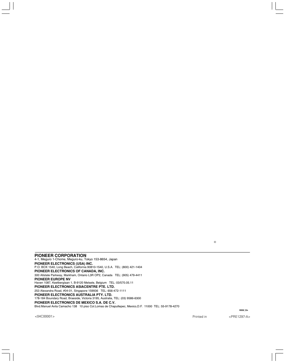 Pioneer corporation | Pioneer file-type compact disc player PD-F507 User Manual | Page 30 / 30
