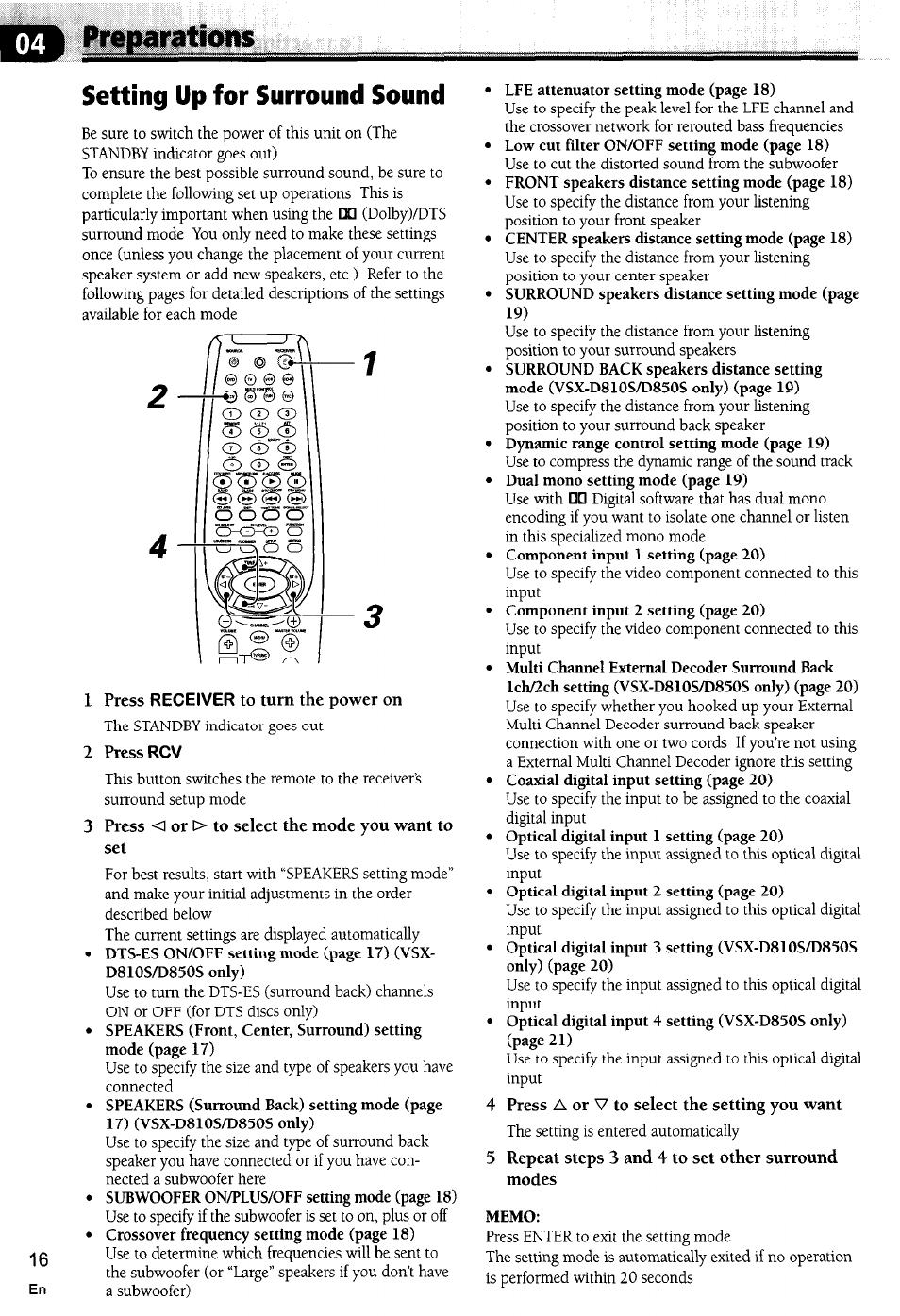 Preparations, Setting up for surround sound, Memo | Pioneer VSX-D710S User Manual | Page 16 / 53